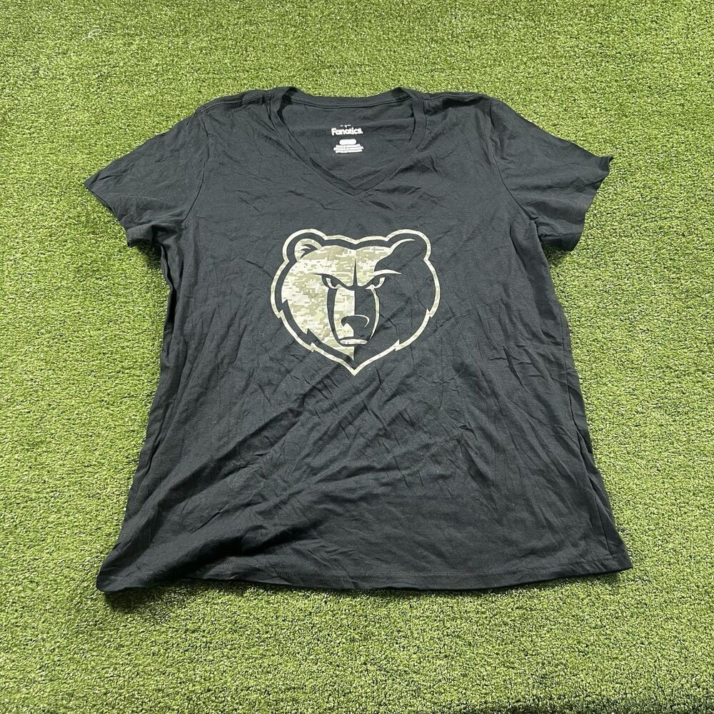 Memphis Grizzlies Fanatics Women's XL Black Camo Logo V-Neck T-Shirt NWOT